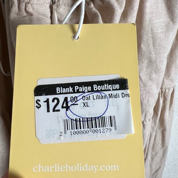 Charlie Holiday Lilian Oat Beige Tiered Cut Out Linen Midi Dress Size XL - Picture 15 of 15